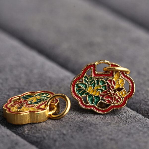 hollow flower pattern ruyi shape gild sterling silver charm bead, enamel flower charm - Image 3
