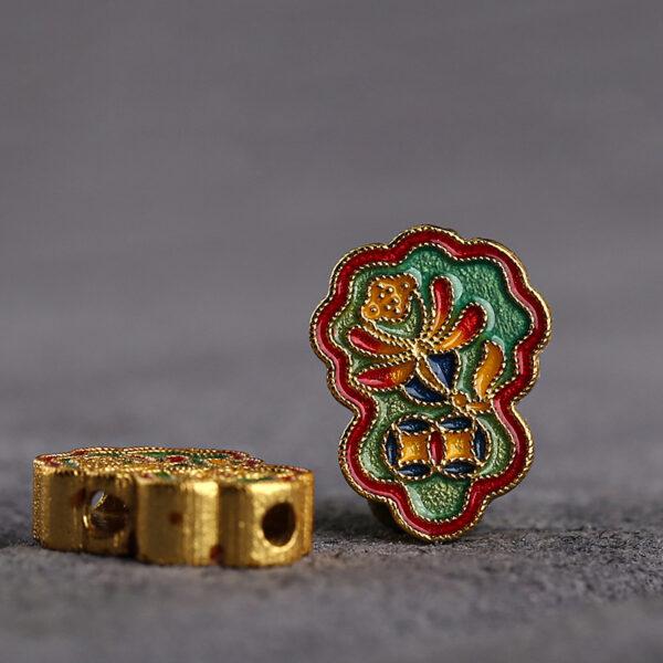 flower pattern cloud shape gild sterling silver bead, enamel flower bead - Image 3