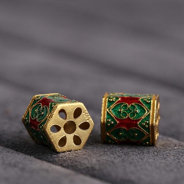 hexagonal prism shape gild sterling silver bead, enamel prism bead - Image 3