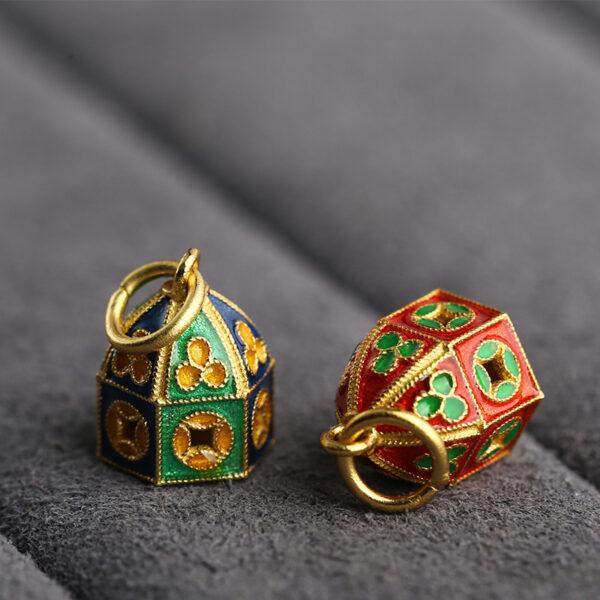 hollow flower pattern tower shape gild sterling silver charm bead, enamel tower charm - Image 3