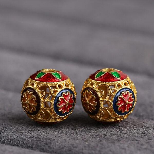 hollow flower pattern round shape gild sterling silver bead, enamel flower bead - Image 3