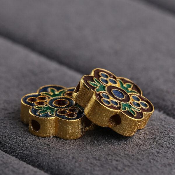 plum flower shape gild sterling silver bead, enamel flower bead - Image 3
