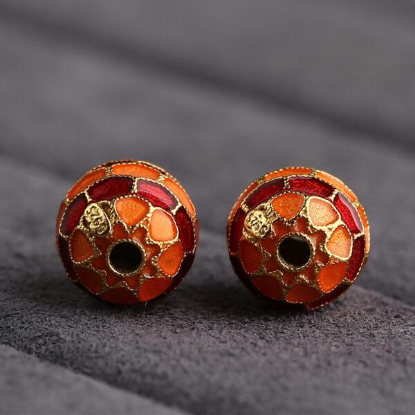 Dragon Scale pattern oval shape gild sterling silver bead, red and orange enamel oval bead - Image 3