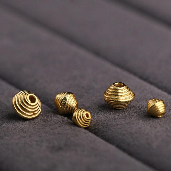 spiral pattern shuttle shape gild s925 sterling silver bead, golden shuttle bead - Image 3