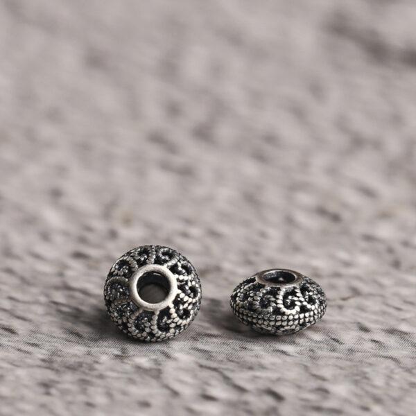 hollow flower pattern oblate shape s925 sterling silver bead, oxidized silver oblate bead - Image 3