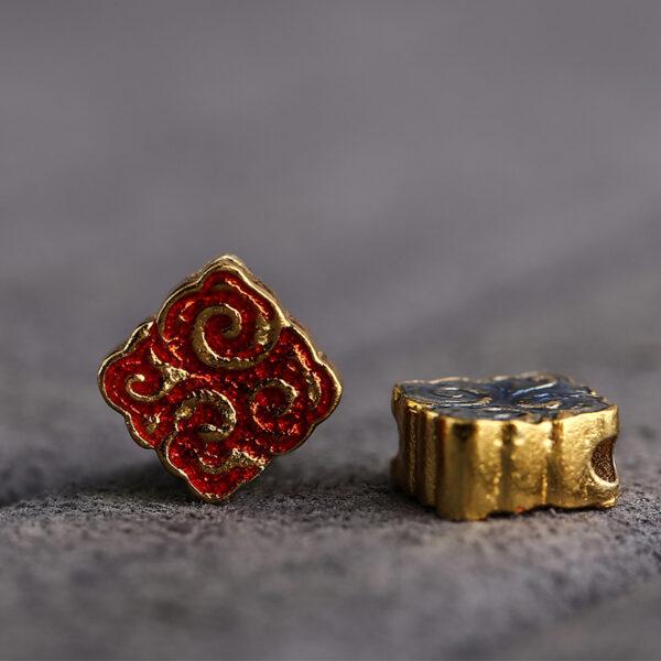 abstract cloud pattern square shape gild sterling silver bead, red and blue enamel square bead - Image 3