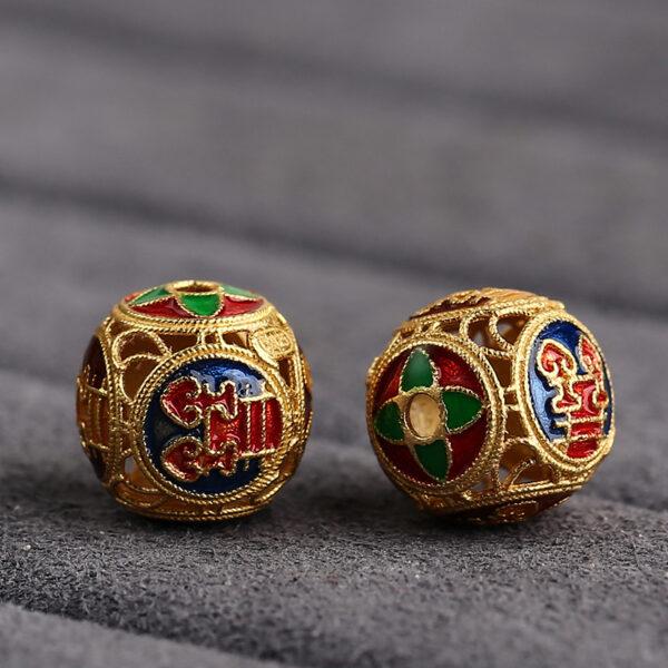 hollow flower pattern round shape gild sterling silver bead, colorful enamel round bead - Image 3