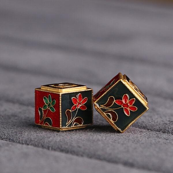 plum flower pattern cube shape gild sterling silver bead, colorful enamel round bead - Image 3