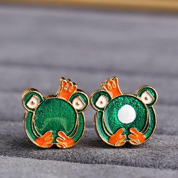 cute frog prince shape gild sterling silver bead, green enamel frog bead - Image 3