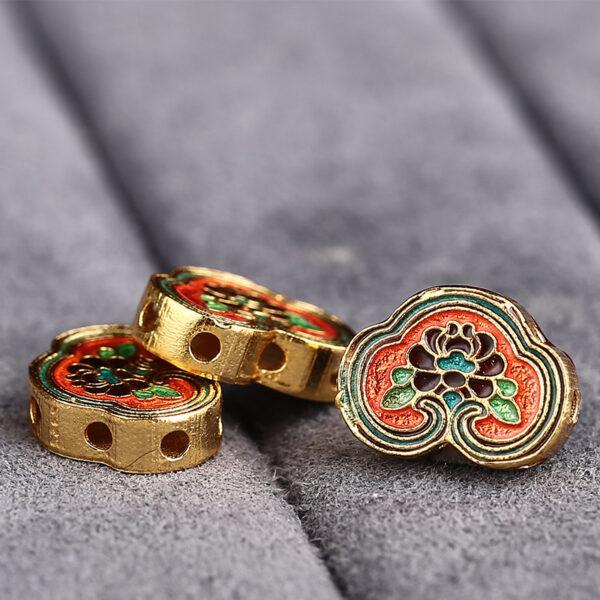 nice ruyi flower shape gild sterling silver bead, red enamel flower bead - Image 3