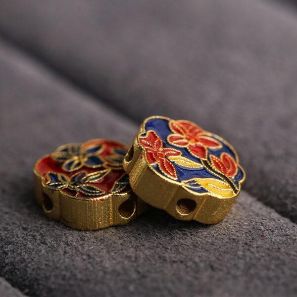 nice plum flower shape gild sterling silver bead, red enamel flower bead - Image 3