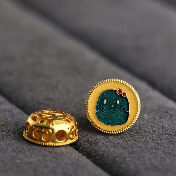 cute chick pattern round shape gild sterling silver bead, enamel chick bead - Image 3