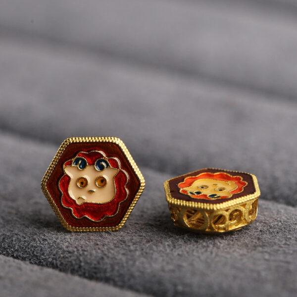 cute sheep pattern hexagon shape gild sterling silver bead, enamel sheep bead - Image 3