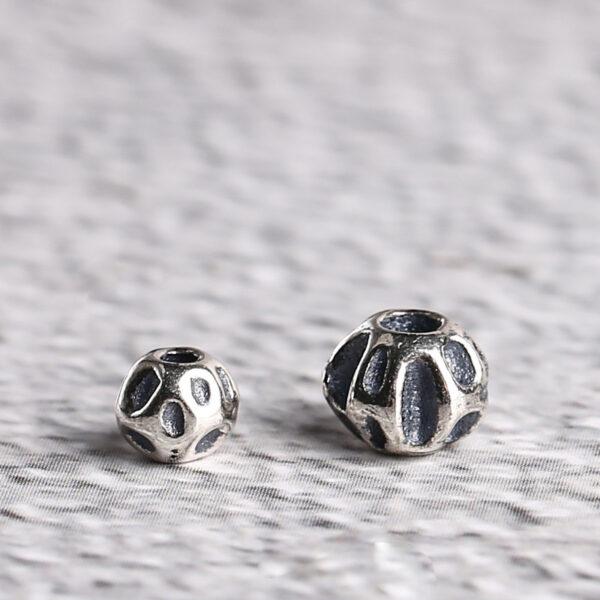 meteorite surface round shape s925 sterling silver bead, oxidized silver bead - Image 3
