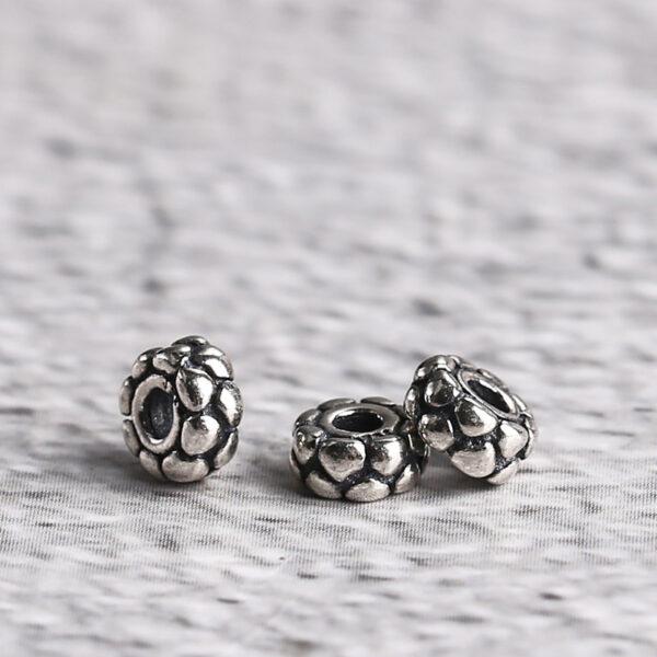 cracking surface rondelle shape s925 sterling silver bead, oxidized silver bead - Image 3