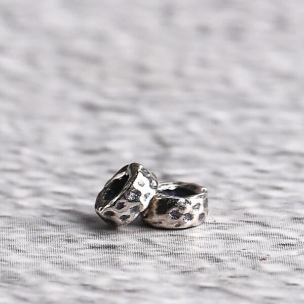 small pits surface rondelle shape s925 sterling silver bead, oxidized silver bead - Image 3