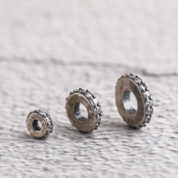 inlaid zircon small bumps surface gasket shape s925 sterling silver bead, oxidized silver bead - Image 3