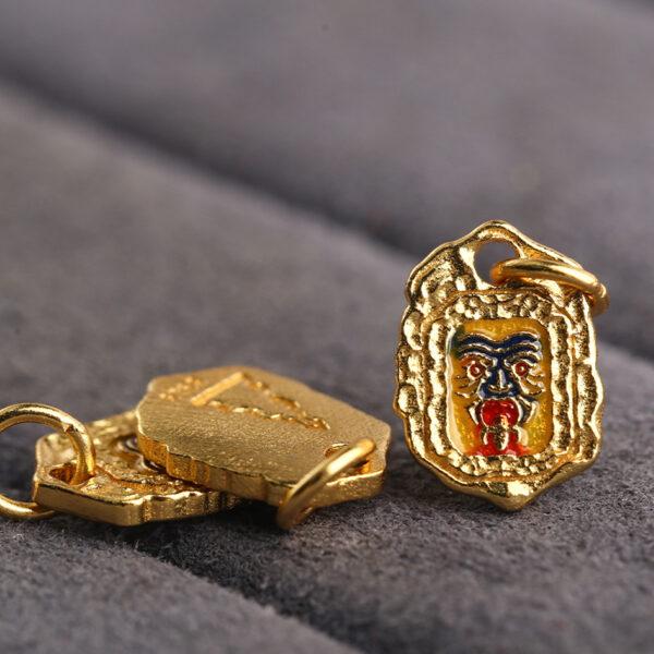 gild sterling silver Buddhist God of Wealth pattern oval shape charm bead, enamel charm - Image 3