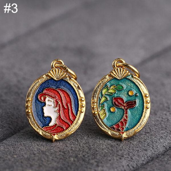 gild sterling silver people pattern oval shape charm bead, enamel flower charm, 2 pieces / 5 pieces - Image 5