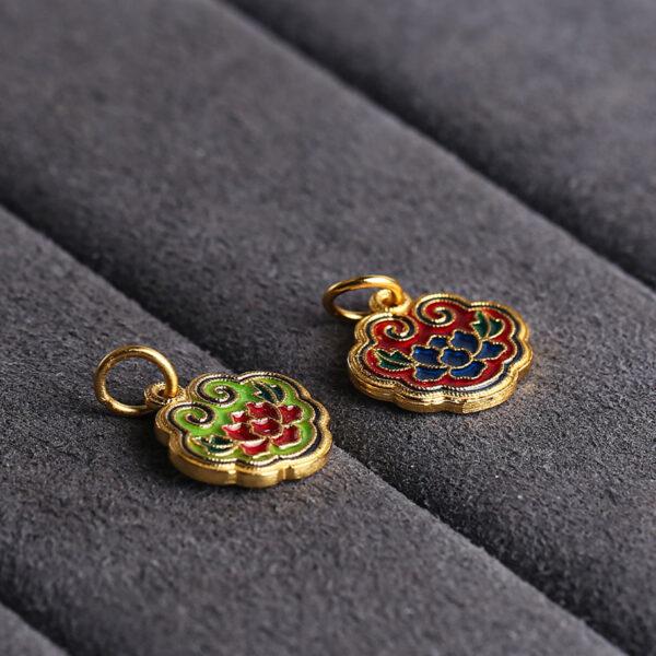 gild sterling silver lotus flower pattern ruyi shape charm bead, enamel charm - Image 3