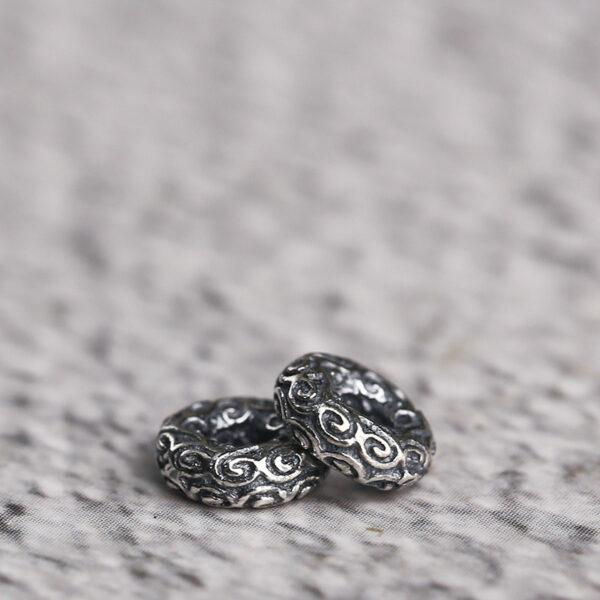 cloud pattern rondelle shape s925 sterling silver bead, oxidized silver bead - Image 3