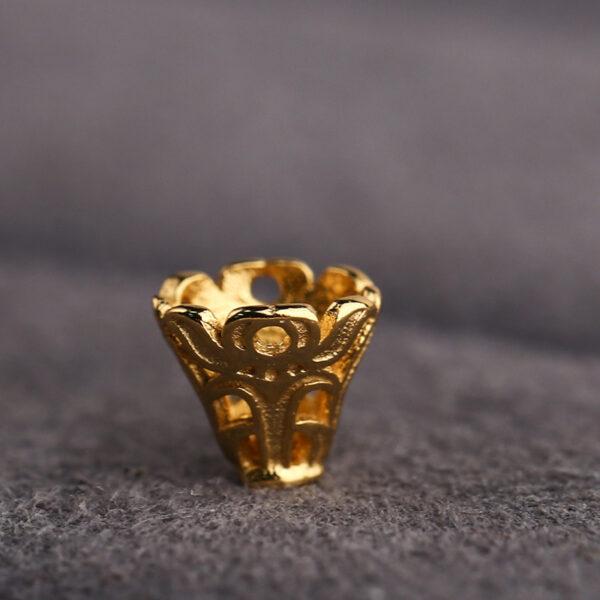 hollow flower pattern tower shape gild s925 sterling silver bead caps, golden filigree bead - Image 3