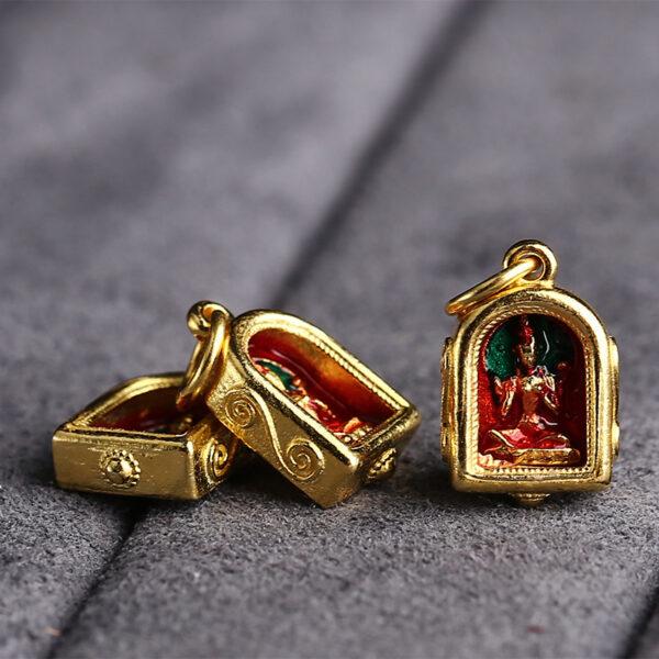 gild sterling silver Buddha pattern charm bead, red enamel charm, 2 pieces / 5 pieces - Image 3