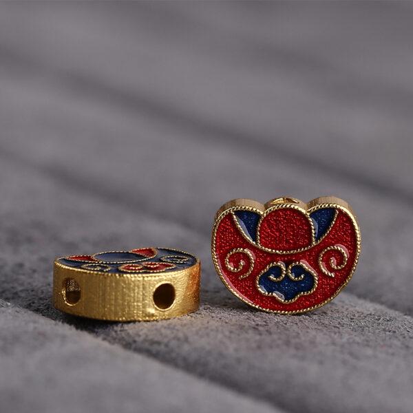 gild sterling silver cloud pattern flower shape bead, blue and red enamel bead - Image 3
