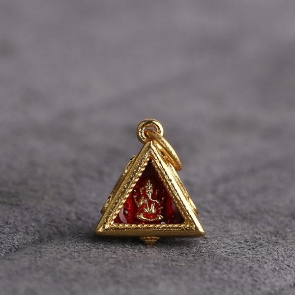 gild sterling silver Ganesha pattern triangle shape charm bead, red enamel charm - Image 3