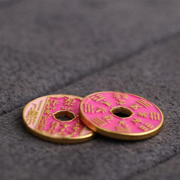 gild sterling silver Taoist Coins shape bead, pink enamel bead - Image 3