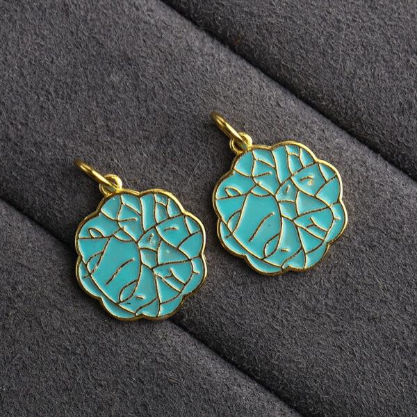 gild sterling silver flower shape charm bead, blue enamel charm - Image 3