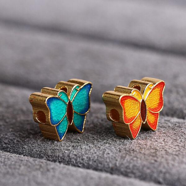 gild sterling silver butterfly shape bead, red and blue enamel bead - Image 3