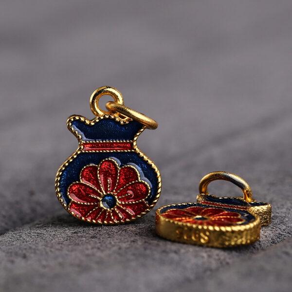 gild sterling silver flower shape charm bead, blue and red enamel charm - Image 3