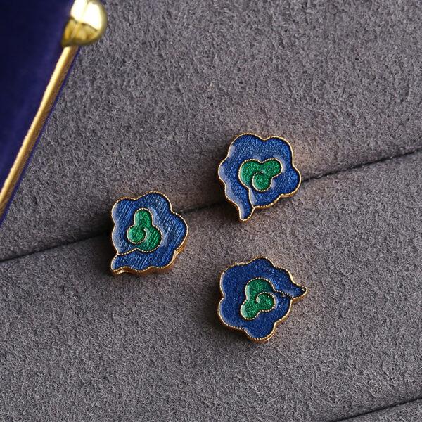 gild sterling silver cloud shape bead,  blue enamel flower bead, 2 pieces / 5 pieces - Image 4