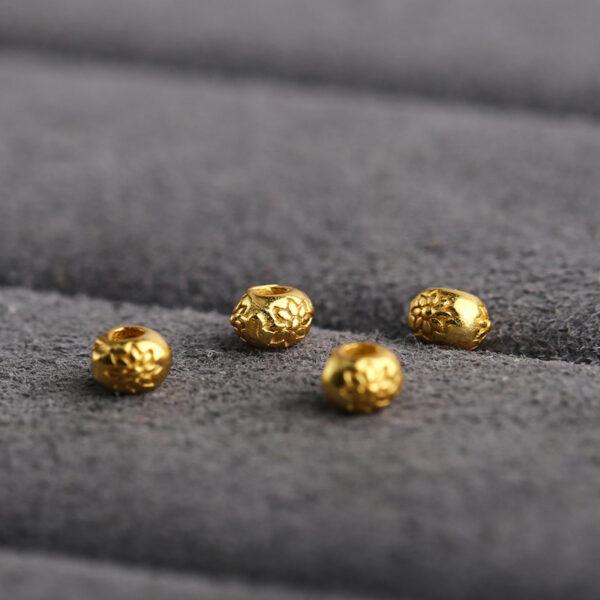 lotus flower pattern rondelle shape s925 sterling silver bead, golden bead - Image 4
