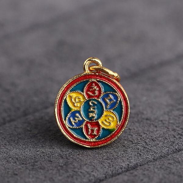 gild sterling silver Buddhist six-syllable mantra pattern round shape charm bead, colorful enamel charm - Image 4