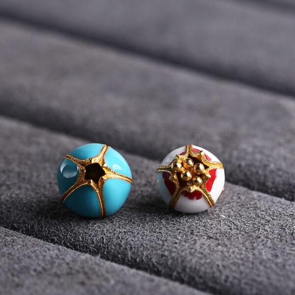 gild sterling silver flower bud shape charm bead, colorful enamel charm - Image 4