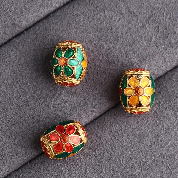 gild sterling silver plum flower pattern oval bead, colorful enamel flower bead - Image 4
