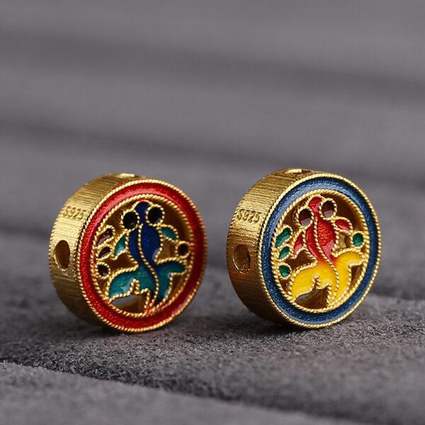 gild sterling silver hollow koi pattern round shape bead, colorful enamel fish bead - Image 4