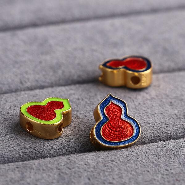 gild sterling silver gourd shape bead, red enamel gourd bead - Image 4