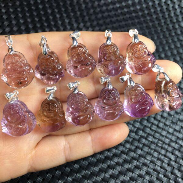 Maitreya Buddha shape natural ametrine bead sterling silver charm - Image 4