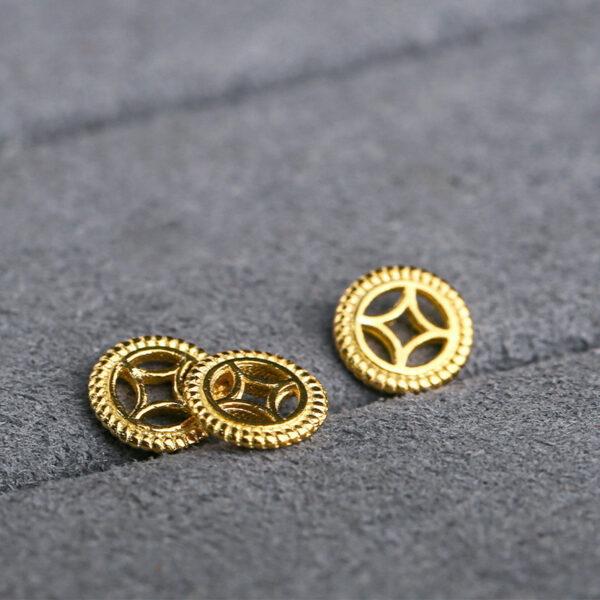 hollow coin pattern round shape gild s925 sterling silver bead, golden round bead - Image 4