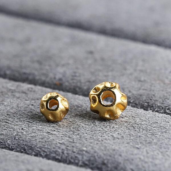 pits pattern round shape gild s925 sterling silver bead, golden round bead - Image 4