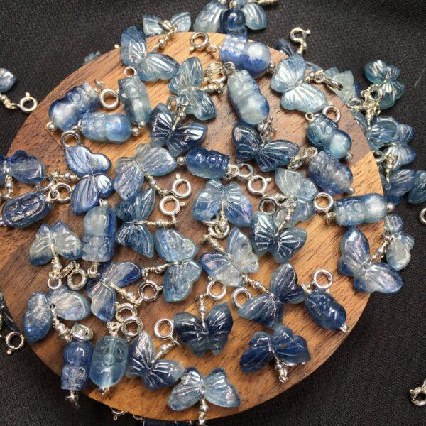 butterfly and Pixiu shape natural kyanite bead sterling silver charm - Image 4