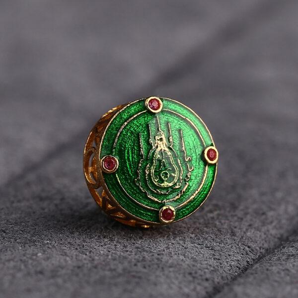 gild sterling silver Buddhist Scriptures pattern round shape bead, blue and green enamel bead, 2 pieces / 5 pieces - Image 4