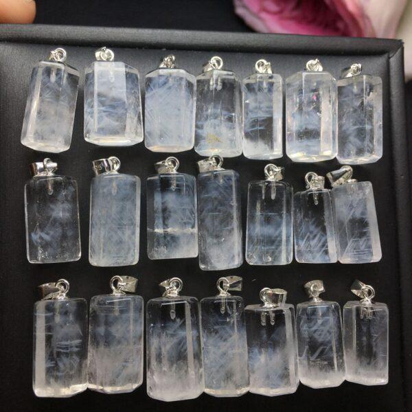 hexagonal column shape natural blue needle quartz bead sterling silver charm - Image 4