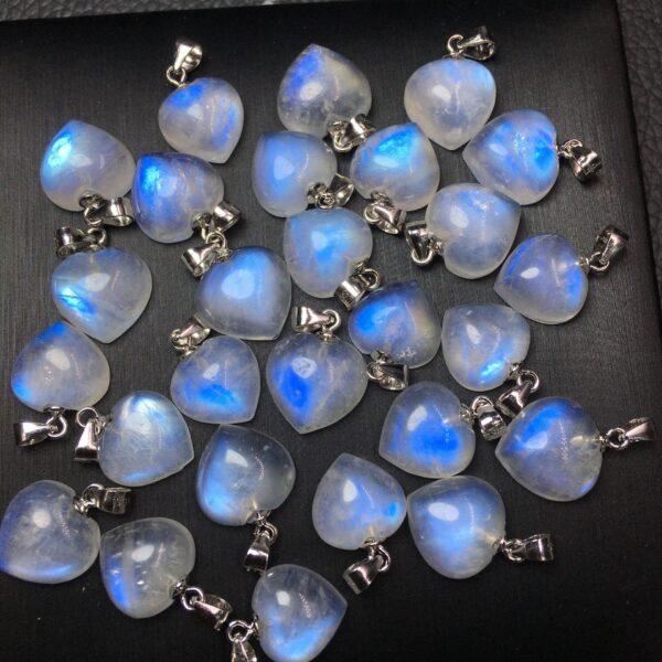 heart shape natural blue light moonstone bead sterling silver charm - Image 4