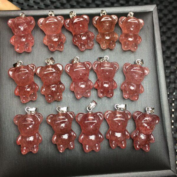 cute bear shape natural Strawberry Quartz bead sterling silver charm - Image 4