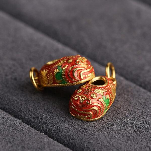cute tiger shoe shape gild sterling silver charm bead, red enamel charm - Image 4