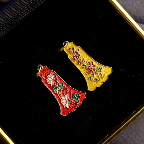 retro flower pattern gild sterling silver charm bead, red and yellow enamel charm - Image 4